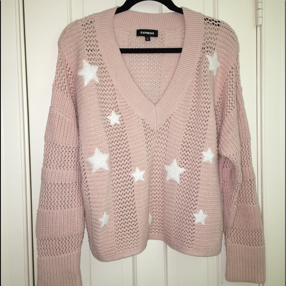 Express Light Pink Star Sweater